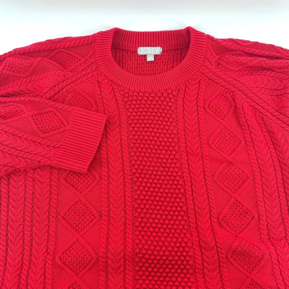 J.Crew Sweaters - J.Crew Womens 3X Red Cable Knit Cotton Crewneck Sweater Mixed Stitch Pullover